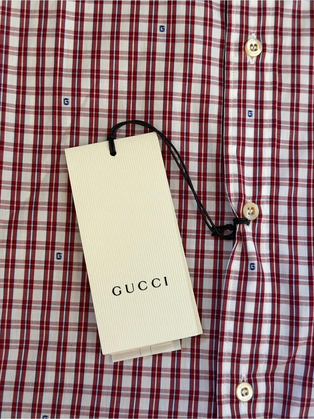 Gucci Men's Red & White Checked Cotton Button-Up Shirt